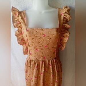 Floral Ruffle Strap Midi Dress in Brown